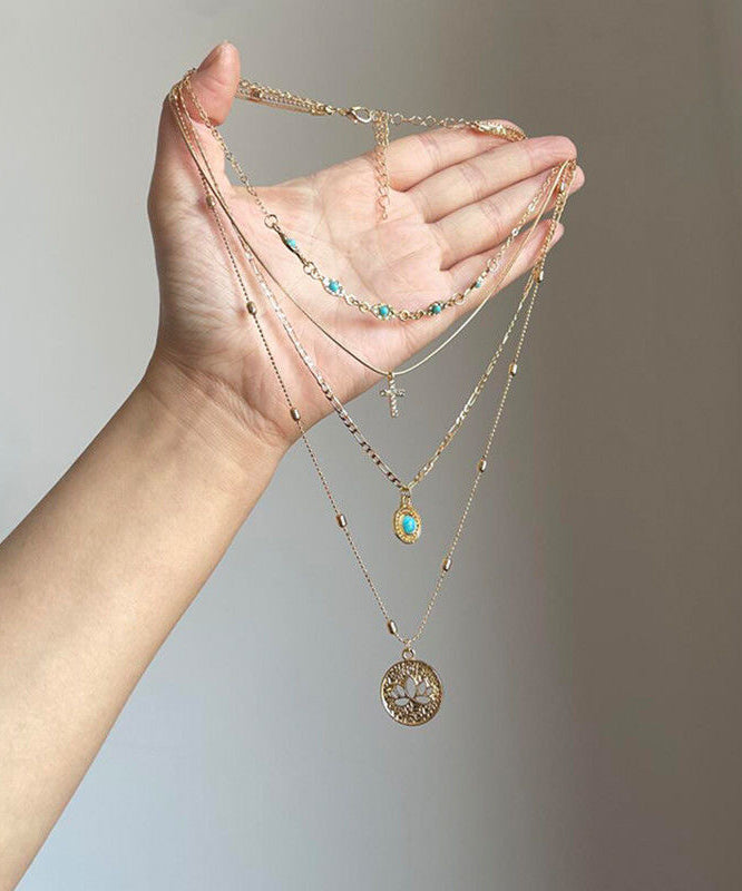 Necklace Tassel Out Silver Hollow Pendant Turquoise Art Layered Overgild Sterling Gold