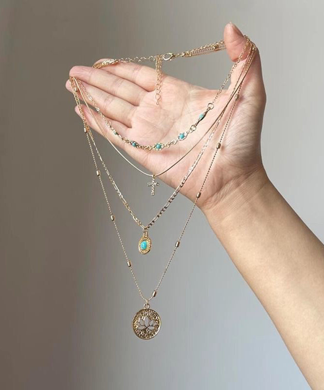 Necklace Tassel Out Silver Hollow Pendant Turquoise Art Layered Overgild Sterling Gold