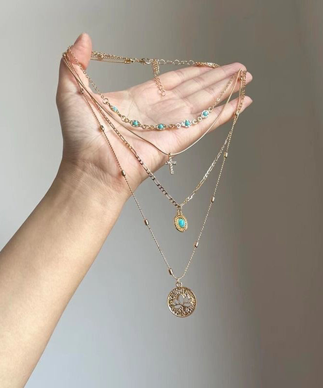 Necklace Tassel Out Silver Hollow Pendant Turquoise Art Layered Overgild Sterling Gold