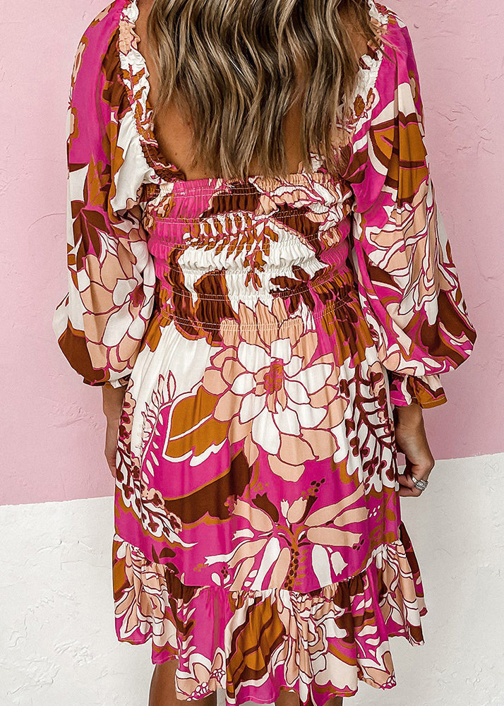 Wrinkled Collar Beautiful Mid Square Dress Rose Fall