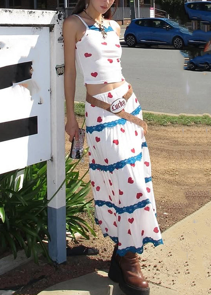 Summer Beautiful And Set Two Vest Print Skirts White Pieces Maxi