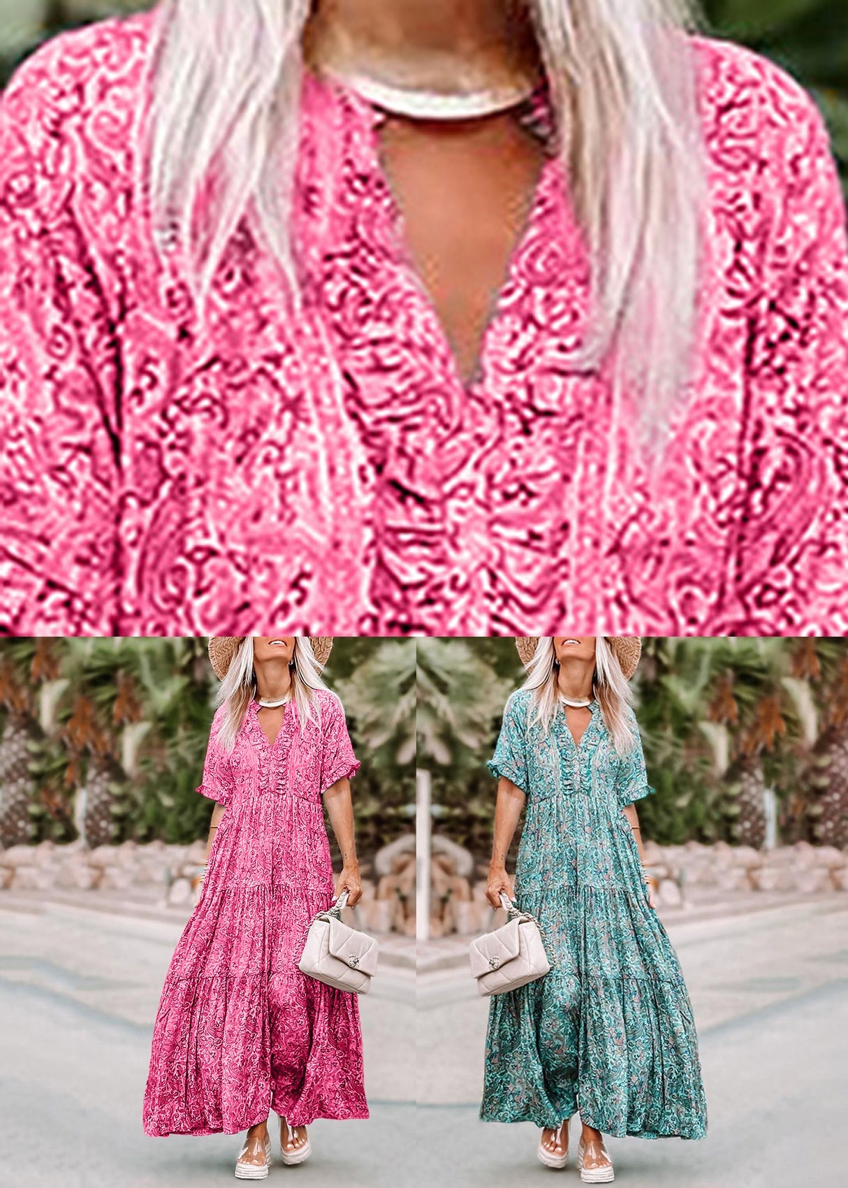 Blue Ruffled Patchwork Maxi Sleeve Dress Short