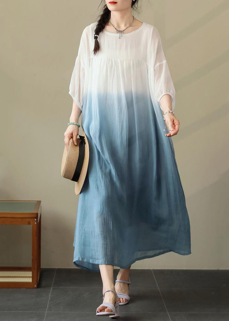 Dresses Blue Wrinkled Summer O Cotton Neck