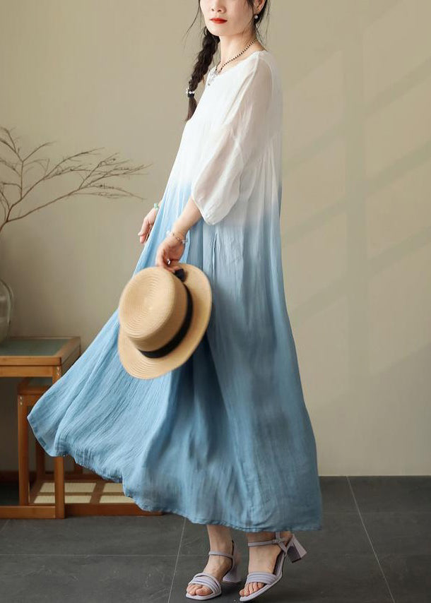 Dresses Blue Wrinkled Summer O Cotton Neck