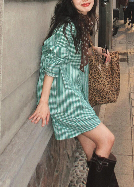 Green Summer Bohemian Shorts Striped And Peter Shirts Two Set Pan Collar Pieces