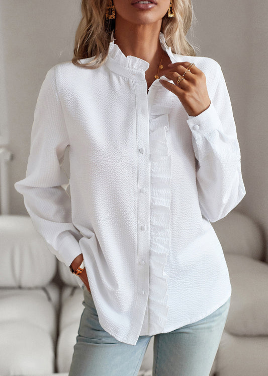 White Fall Shirts Solid Button Bohemian