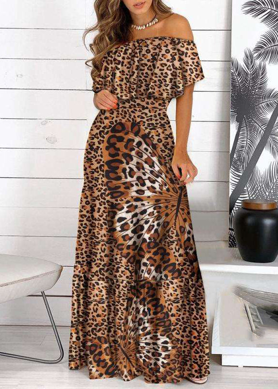 Bohemian Cold Wrinkled Short Maxi Dress Yellow Sleeve Print Shoulder
