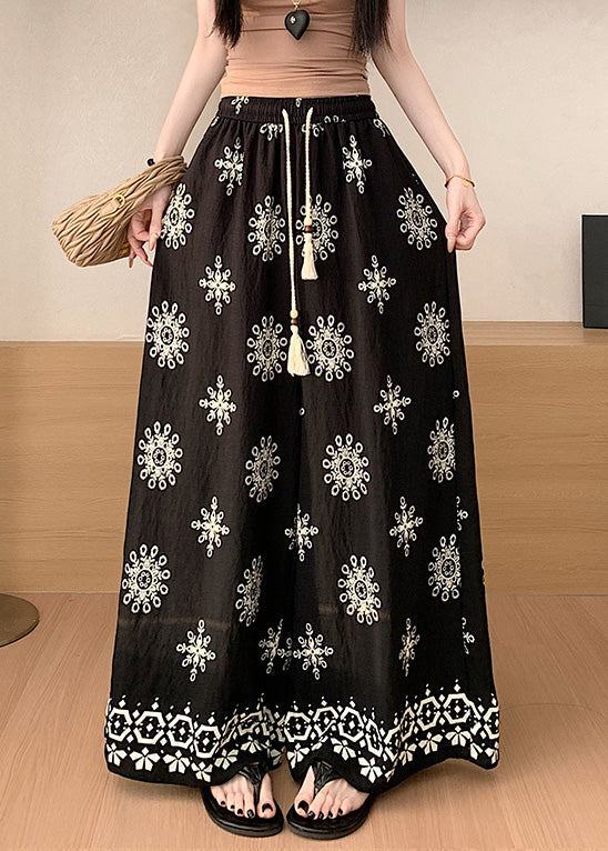Summer Leg Apricot Wide Waist Pants Cotton Boho Elastic Print