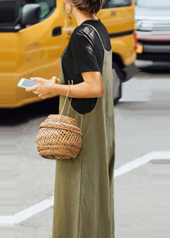 Neck Army Slash Jumpsuit Sleeveless Solid Green Boho