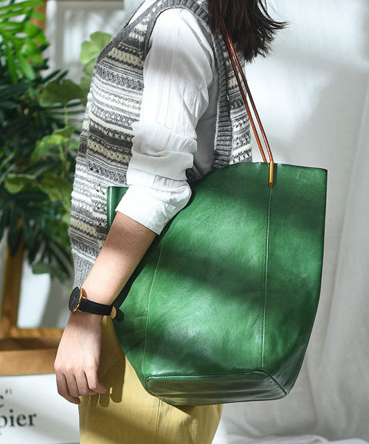 Bag Capacity Boho Large Green Leather Bucket