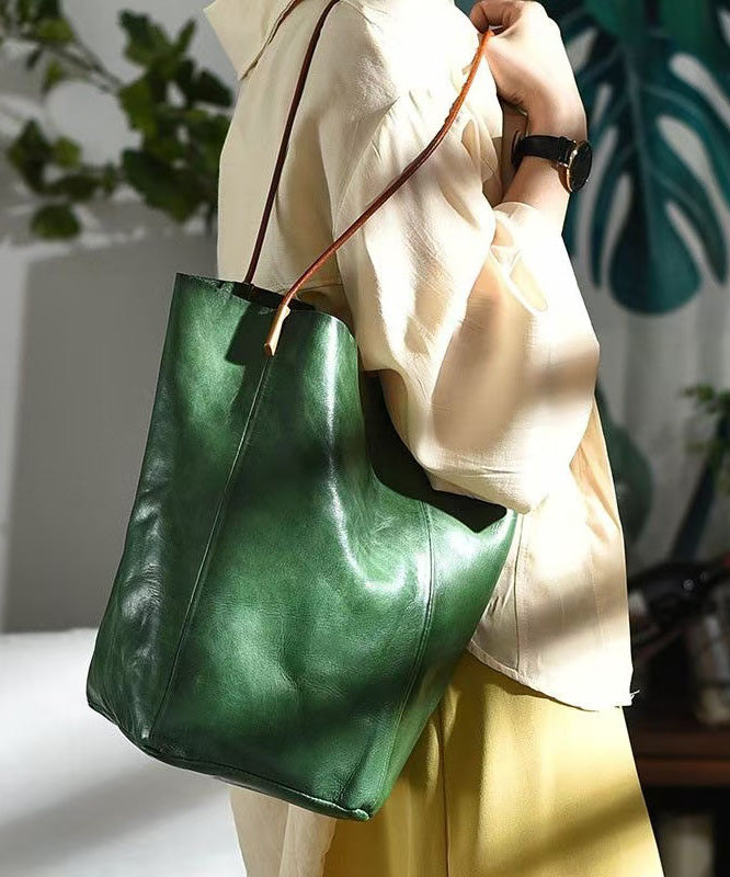 Bag Capacity Boho Large Green Leather Bucket