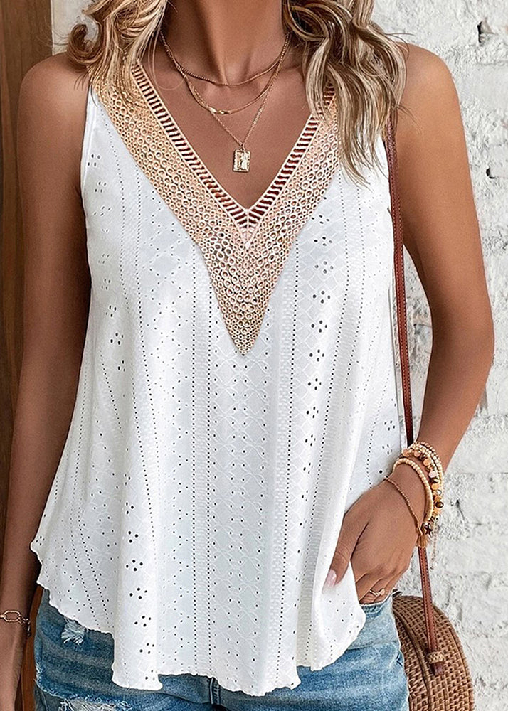 Boho Green Out Hollow Patchwork Tanks Summer