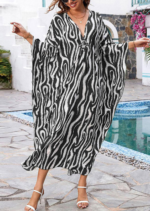 Open V Maxi Side Boho Neck Grey Fall Print Dresses