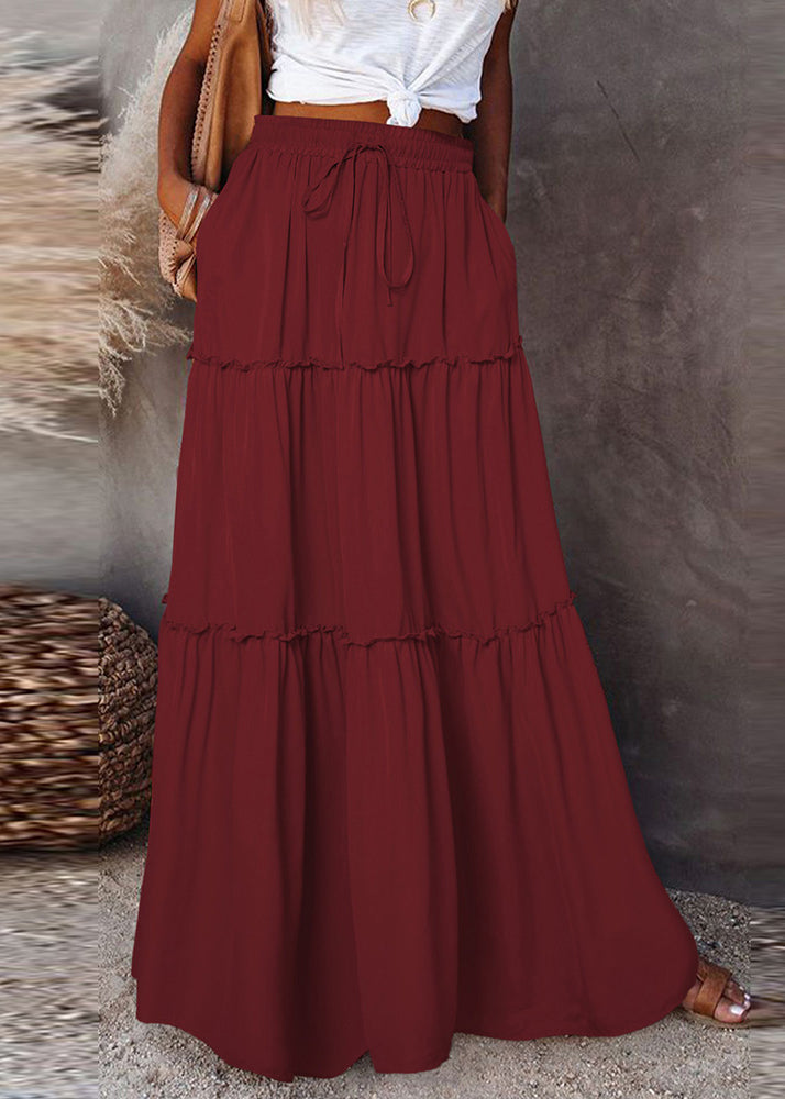 Waist Summer Elastic Patchwork Skirts Boho Ruffled Maxi White