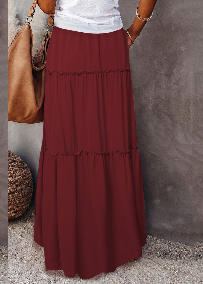 Waist Summer Elastic Patchwork Skirts Boho Ruffled Maxi White