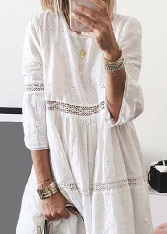 Dresses Out Bracelet Hollow Boho Long Sleeve Yellow O-Neck