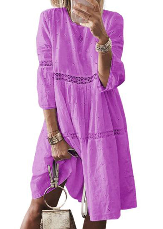 Dresses Out Bracelet Hollow Boho Long Sleeve Yellow O-Neck