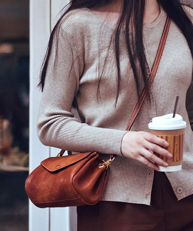 Khaki Botique Durable Cross-body Solid Leather Bag