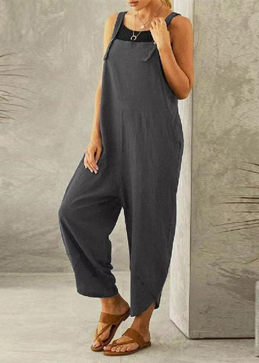 Boutique Slash Jumpsuit Summer Patchwork Dark Grey Neck