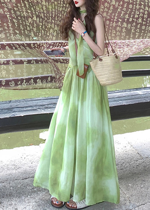 Maxi Tie Neck Sleeveless Dye Green V Dresses Chiffon Vacation Boutique