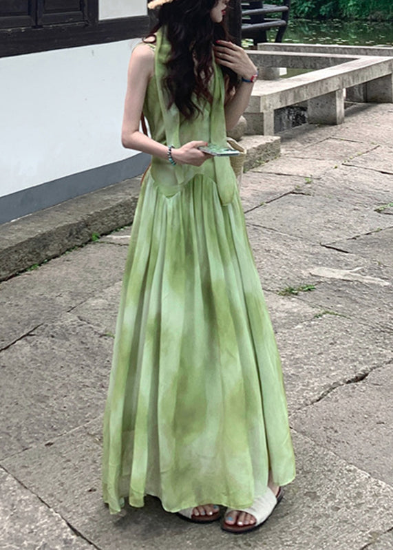 Maxi Tie Neck Sleeveless Dye Green V Dresses Chiffon Vacation Boutique