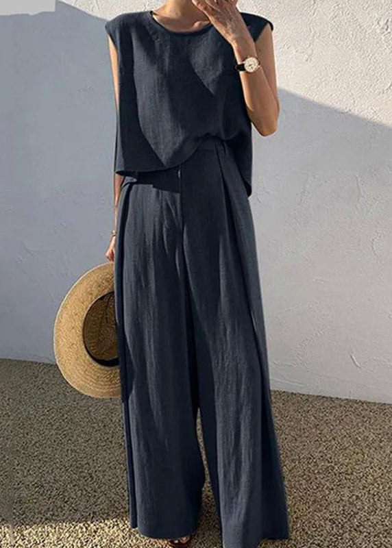 Pants Leg Wide And Two Set Shirt Khaki T Pieces Boutique O-Neck