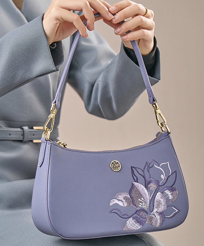 Boutique Bag Purple CrossBody Leather Calf Embroideried