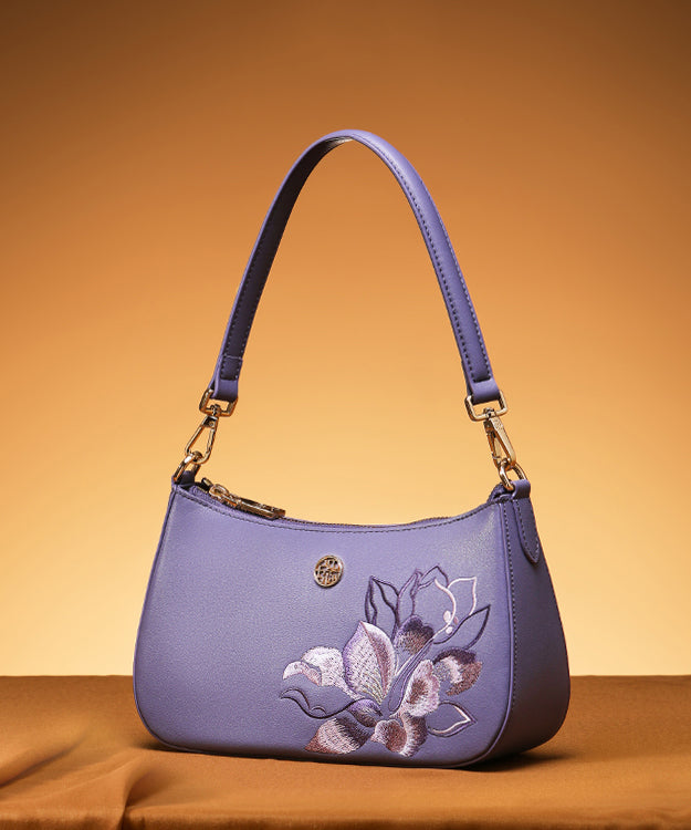 Boutique Bag Purple CrossBody Leather Calf Embroideried