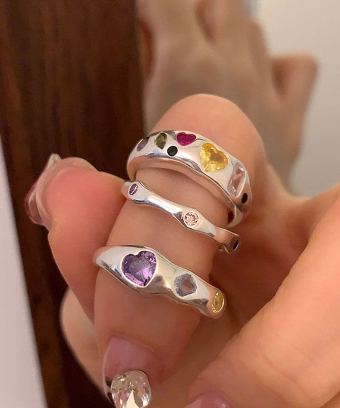 Boutique Zircon Rainbow Piece Steel Love Rings Set Stainless Asymmetrical Three