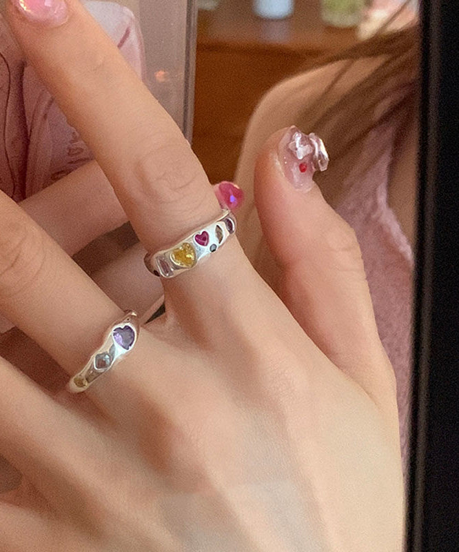 Boutique Zircon Rainbow Piece Steel Love Rings Set Stainless Asymmetrical Three