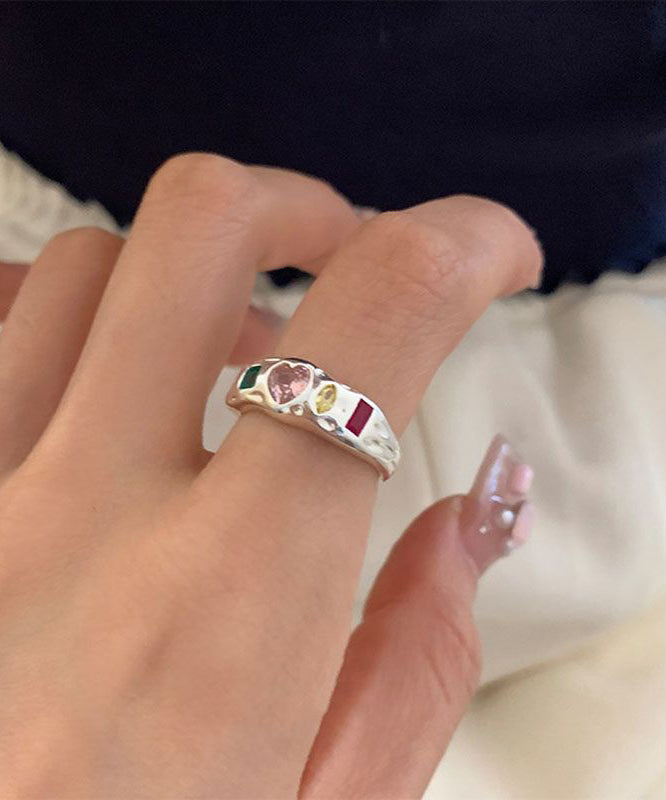 Boutique Zircon Rainbow Piece Steel Love Rings Set Stainless Asymmetrical Three