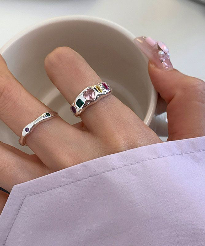 Boutique Zircon Rainbow Piece Steel Love Rings Set Stainless Asymmetrical Three