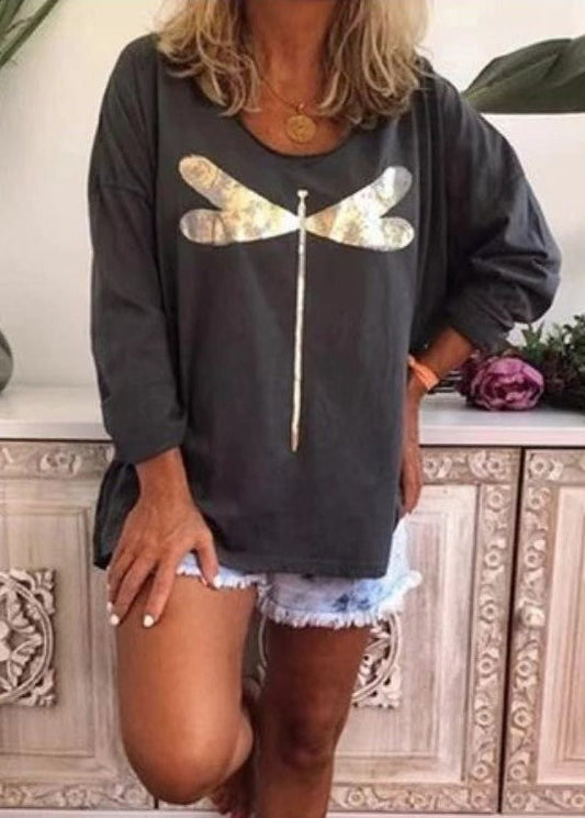 Print O Long Sleeve Black Casual Cotton Sweatshirts Neck
