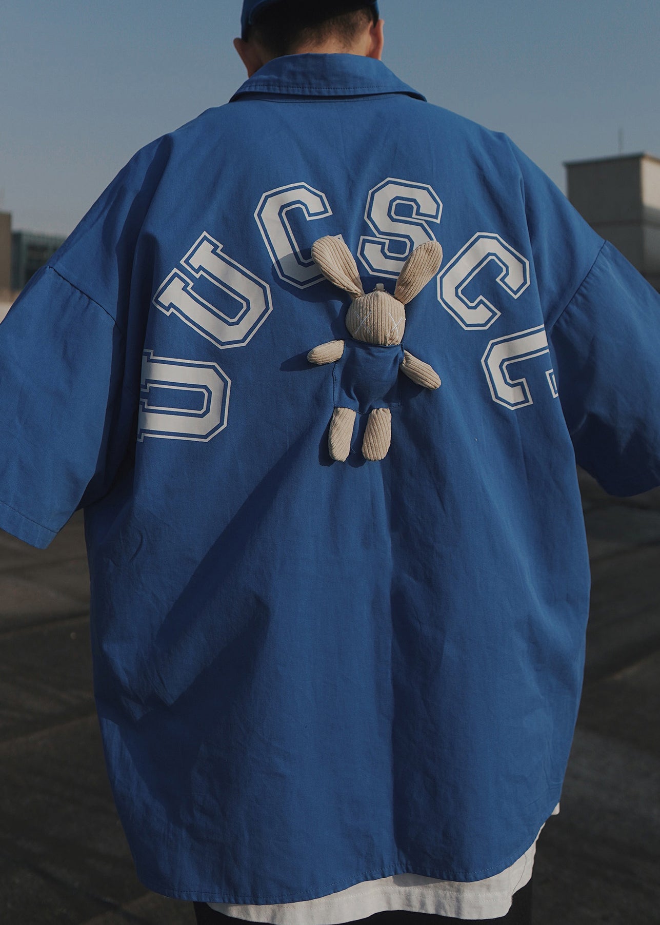 Casual Letter Shirts Oversized Cotton Men T Half Patchwork Sleeve Blue