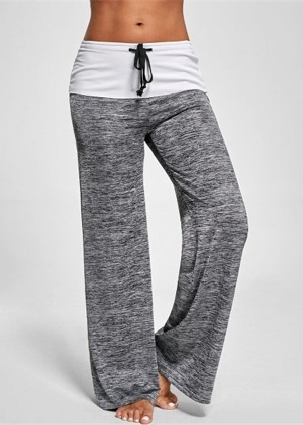 Summer Casual Grey Patchwork Cotton Drawstring Pants