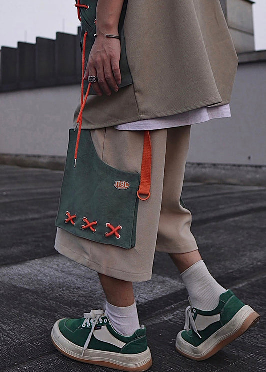 Cotton Shorts Summer Khaki Oversized Pockets Casual Mens