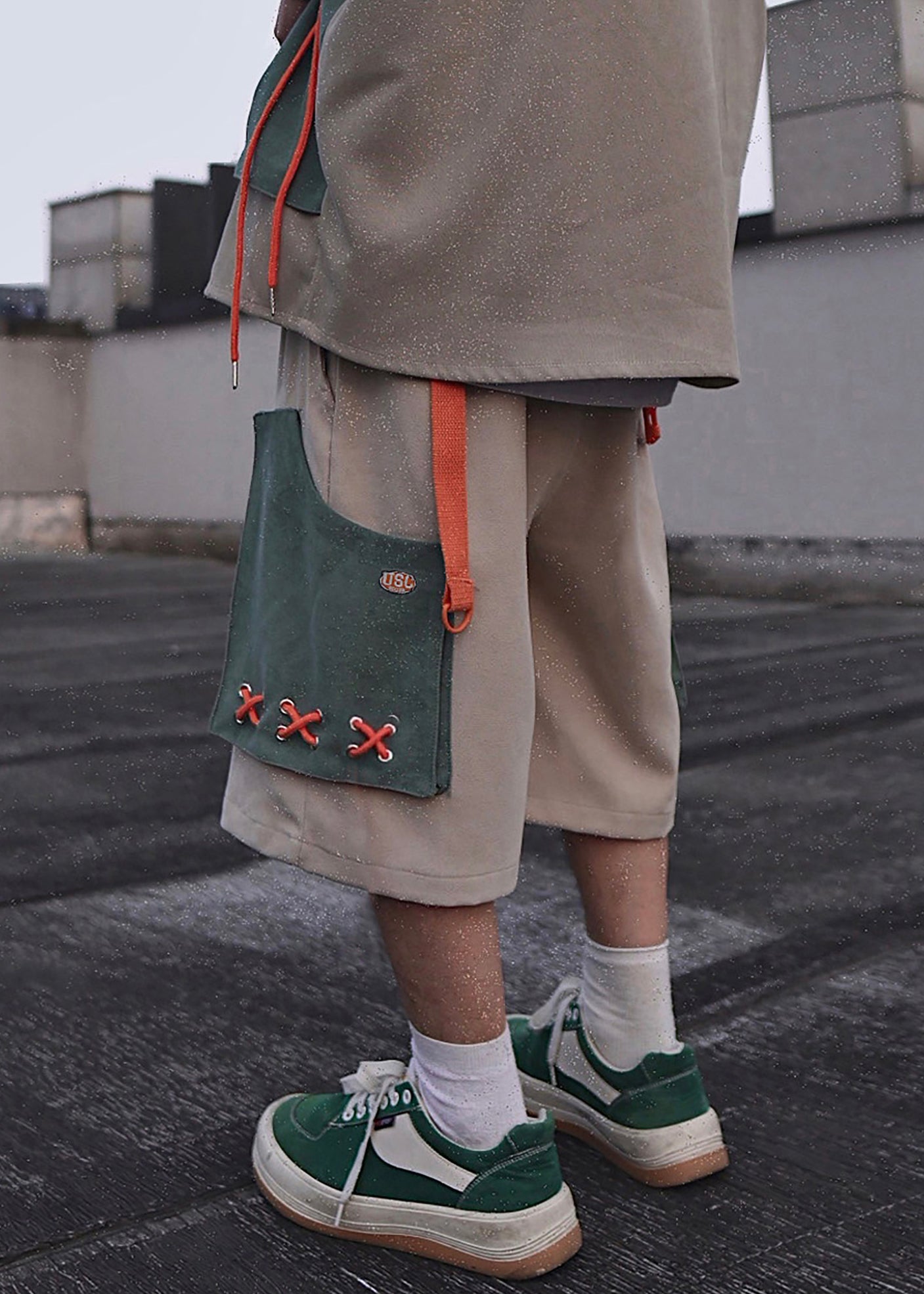 Cotton Shorts Summer Khaki Oversized Pockets Casual Mens