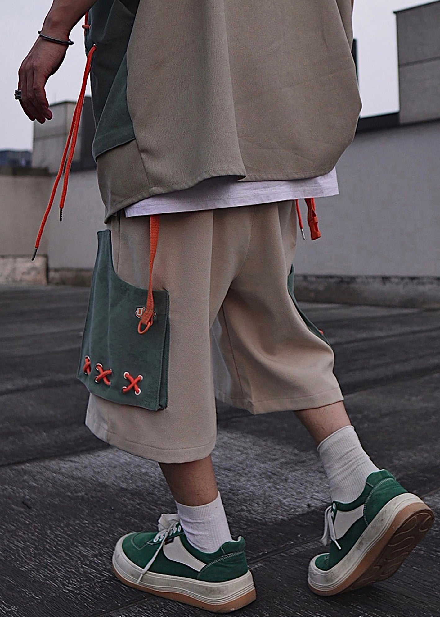 Cotton Shorts Summer Khaki Oversized Pockets Casual Mens