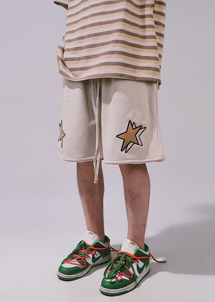 Elastic Men Cotton Khaki Print Summer Casual Shorts Waist