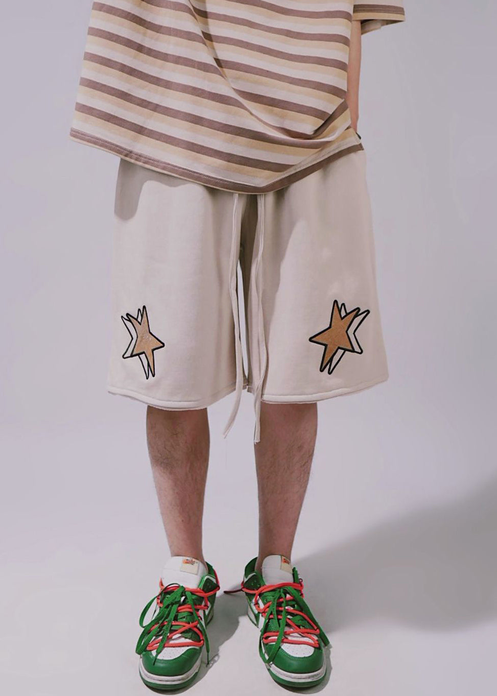 Elastic Men Cotton Khaki Print Summer Casual Shorts Waist