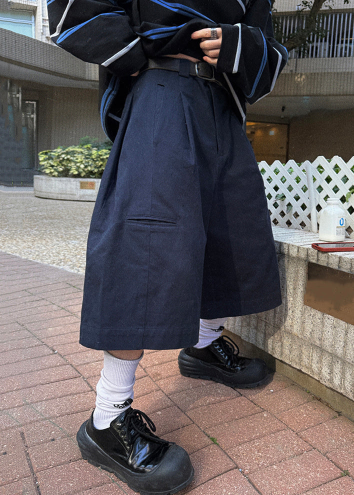 Waist Crop High Pockets Cotton Pants Navy Summer Men Casual