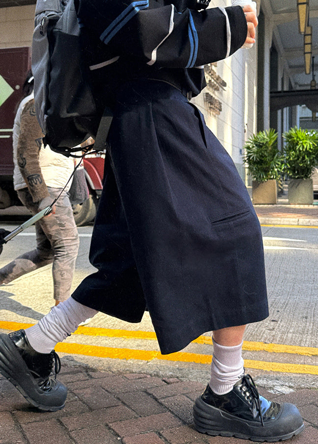 Waist Crop High Pockets Cotton Pants Navy Summer Men Casual