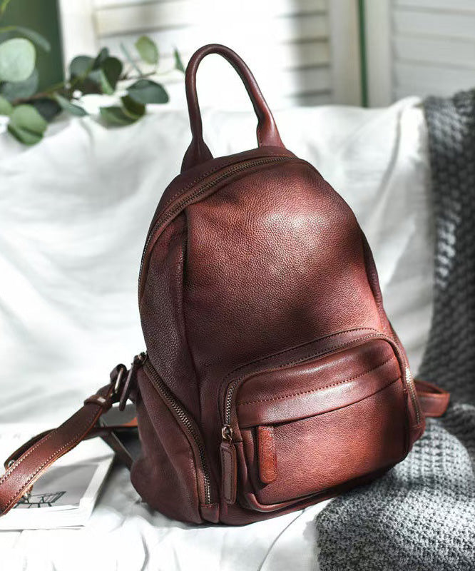 Casual Orange Handbag Leather Tote Capacity Large Backpack