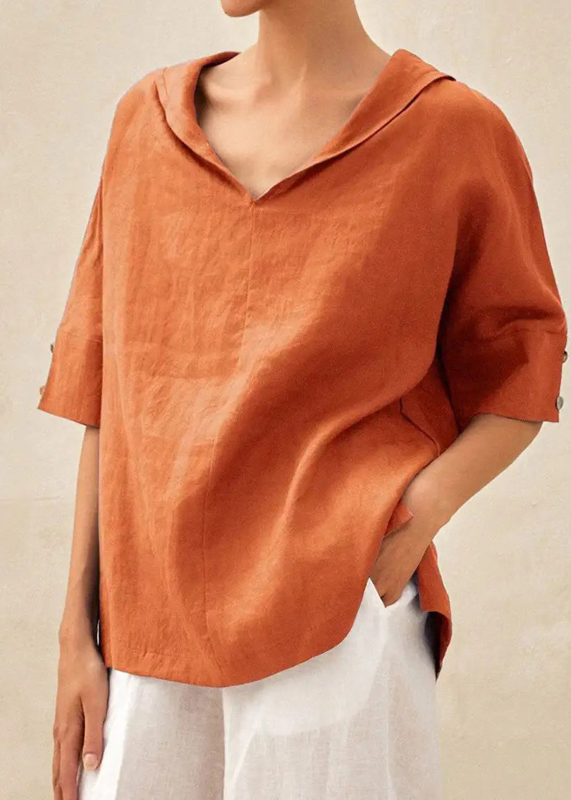O-Neck Orange Short Sleeve Open Side Shirts Casual