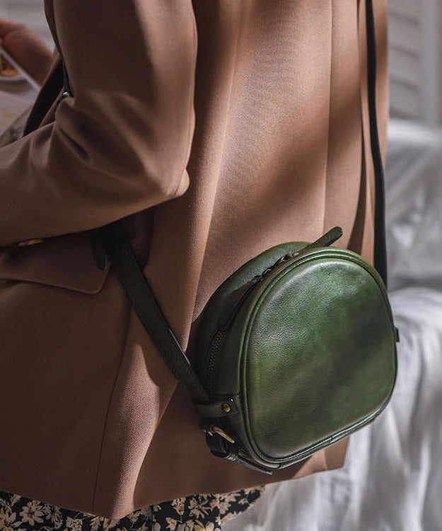 Round Casual CrossBody Bag Durable Leather Solid
