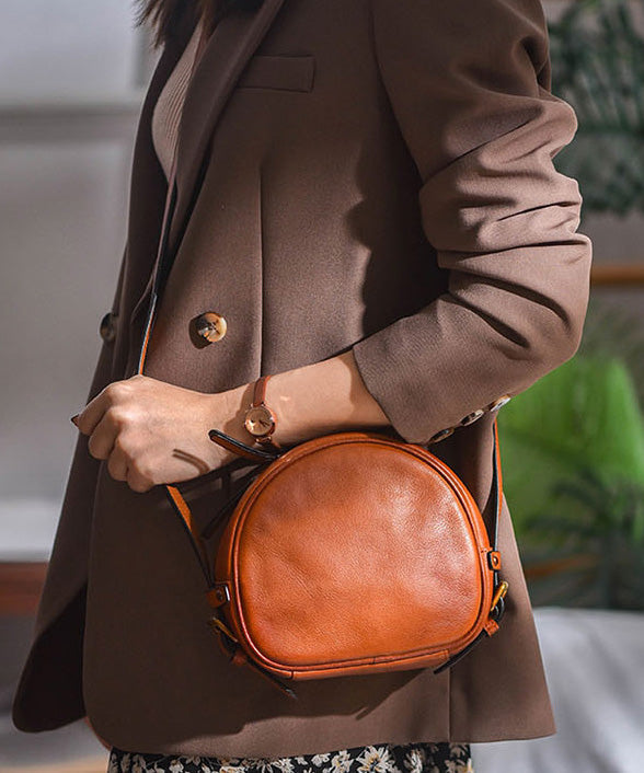 Round Casual CrossBody Bag Durable Leather Solid