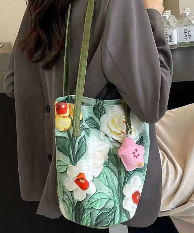 Large Chic Paitings Bucket Grass Bag Green Capacity