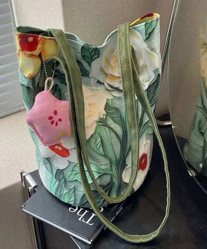 Large Chic Paitings Bucket Grass Bag Green Capacity