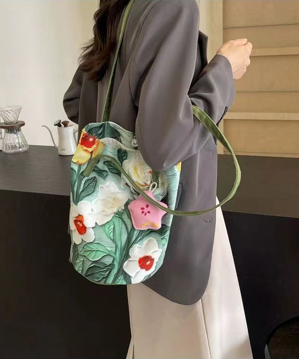 Large Chic Paitings Bucket Grass Bag Green Capacity