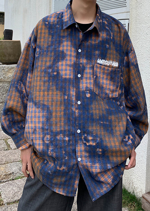 Dye Chic Tie Oversized Plaid Shirts Men's Spring Green Cotton